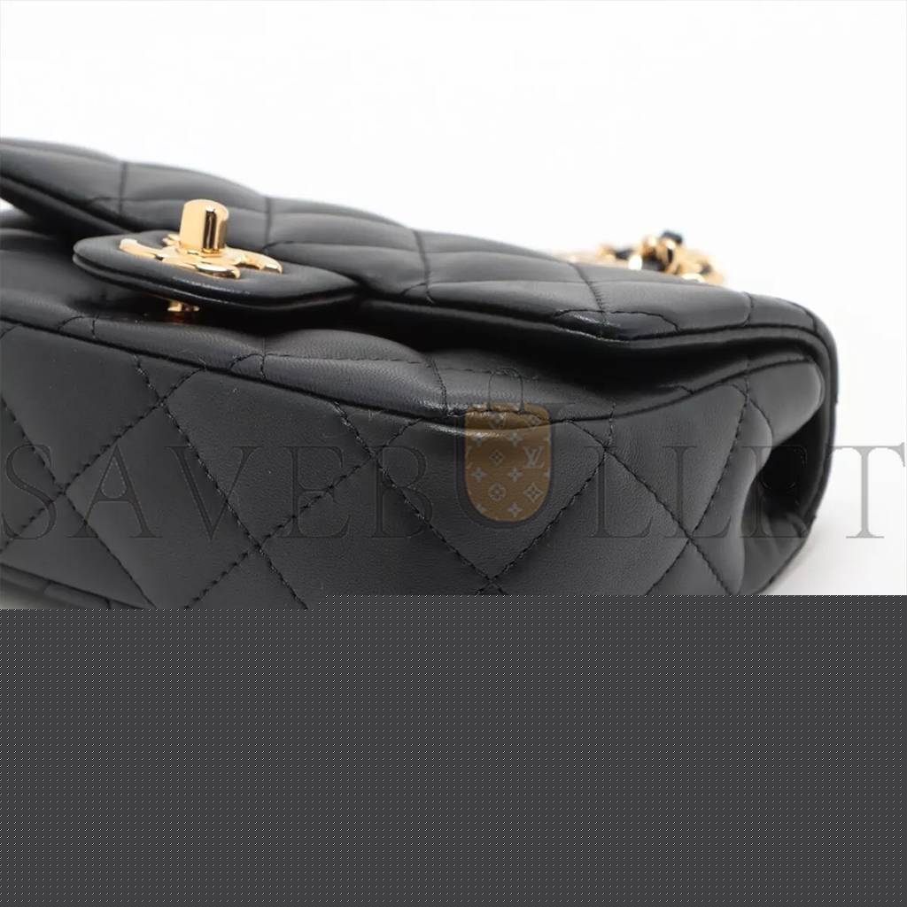 Ch*el master mini matelasse lambskin 2way shoulder bag top handle black gold metal as4848 (19*12*6cm)